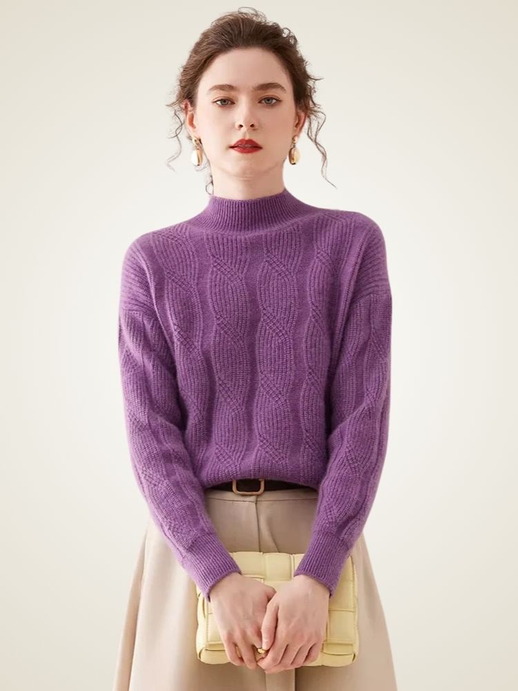 Lanlycashmere Women Mock Neck Cashmere Sweater
