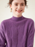 Lanlycashmere Women Mock Neck Cashmere Sweater