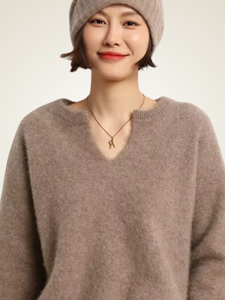 Lanlycashmere Women V-Neck Cashmere Sweater