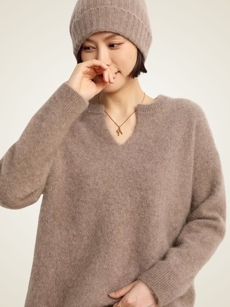 Lanlycashmere Women V-Neck Cashmere Sweater 