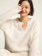 Lanlycashmere Women V-Neck Cashmere Sweater 