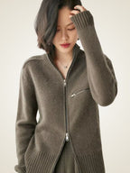 Lanlycashmere Women Zip Cashmere Cardigan