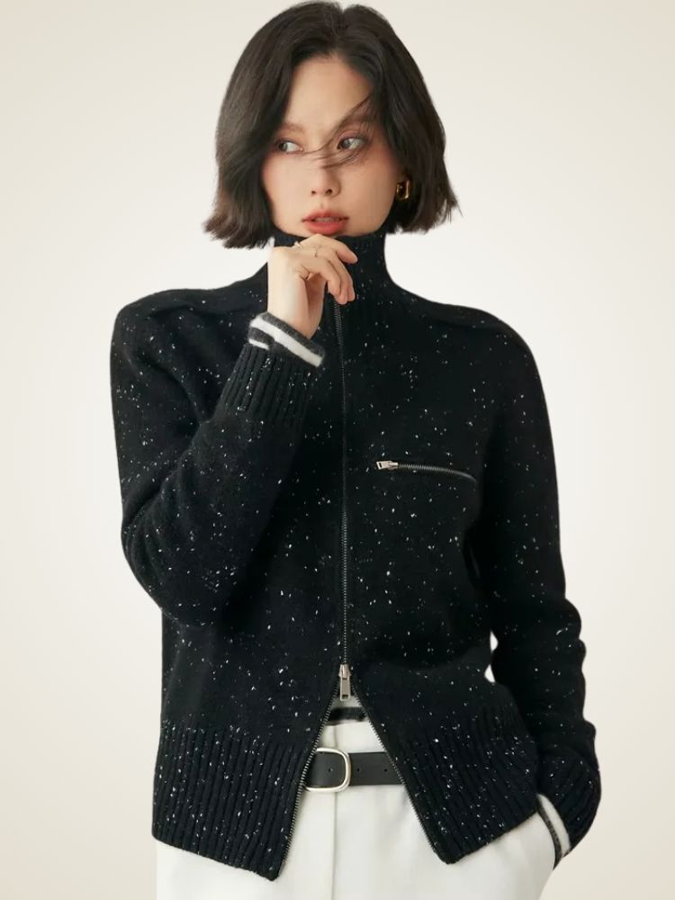 Lanlycashmere Women Zip Cashmere Cardigan