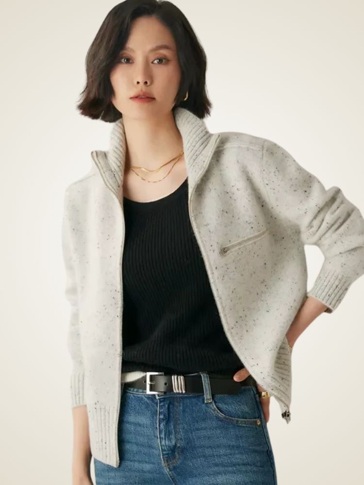Lanlycashmere Women Zip Cashmere Cardigan