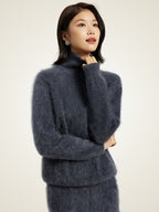 Lanlycashmere Women's Quarter-Zip Polo Sweater Fleece Knit Pullover