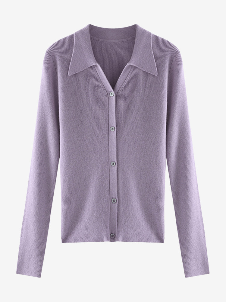 LanlyCashmere Women’s Collared Cashmere Cardigan – Slim Fit Button Knit Top