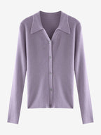 LanlyCashmere Women’s Collared Cashmere Cardigan – Slim Fit Button Knit Top
