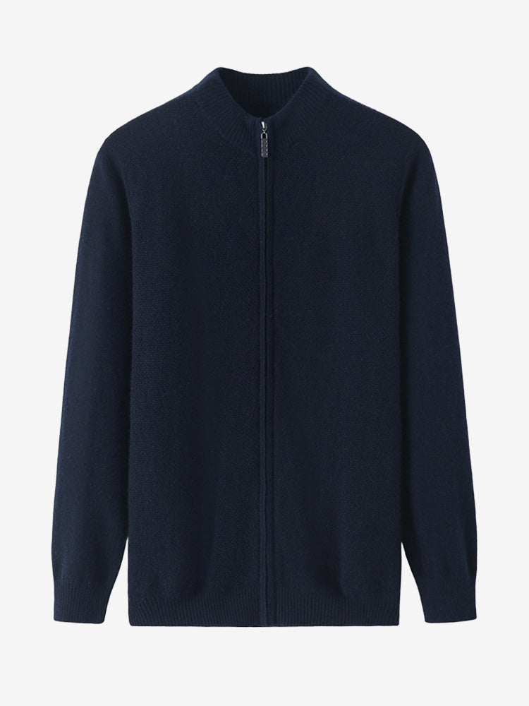 LanlyCashmere Men’s Premium Mongolia Cashmere Full-Zip Mock Neck Cardigan
