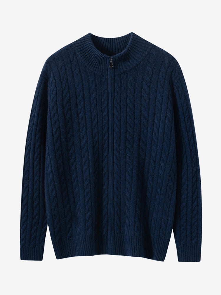 Lanly Cashmere Men's Full-Zip Sweater - Cable Knit Cardigan