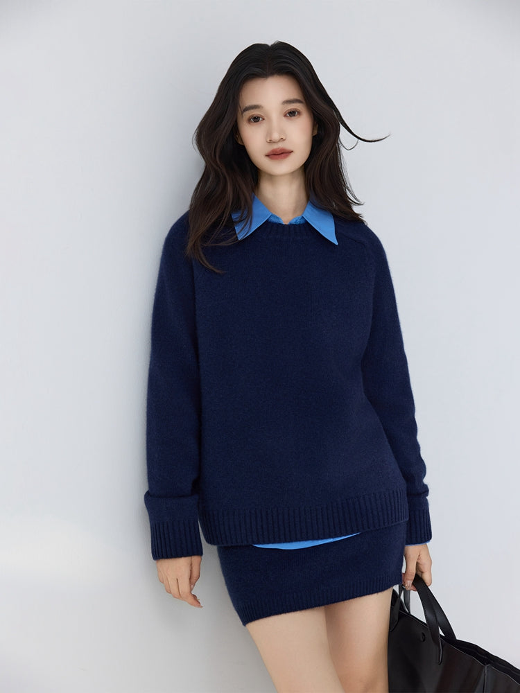 LANLY - Women's Crewneck Cashmere Sweater Heavyweight Mongolian Saddle Shoulder Pullover