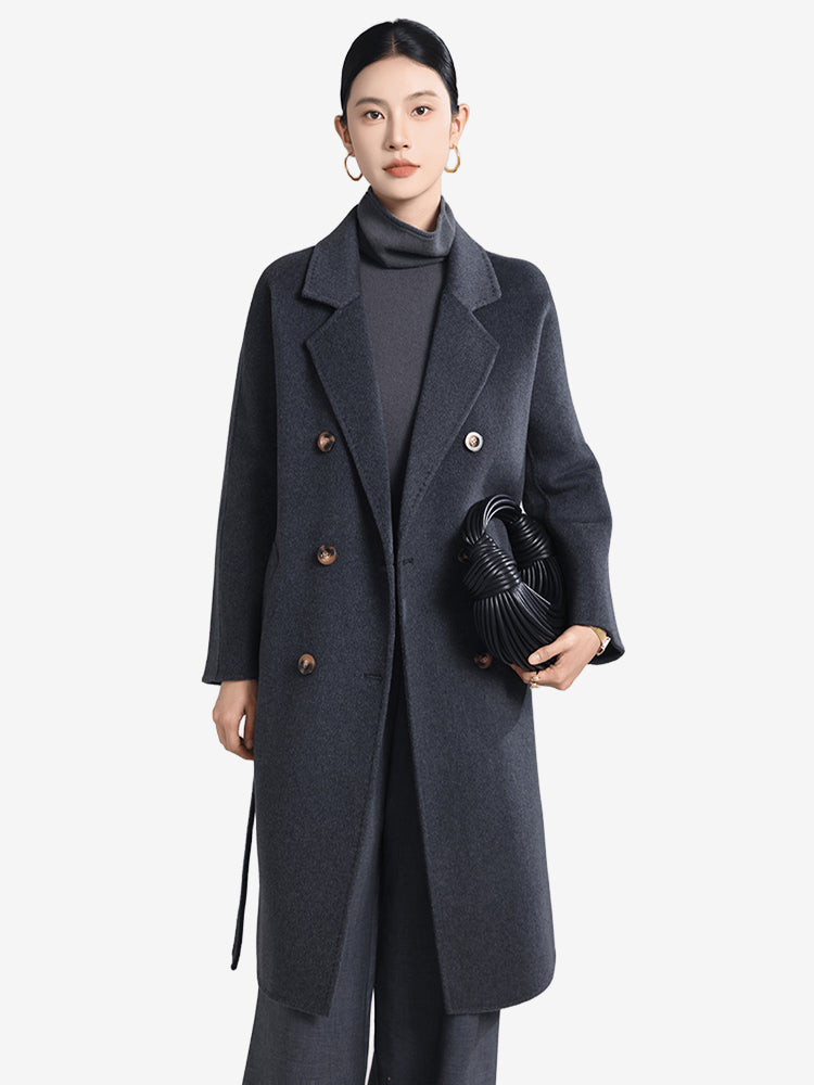 Lanly Double Faced Wool Cashmere Coat - 101801 Inspired Alxa Cashmere & Australian Merino Blend Double Breasted Overcoat