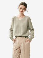 LANLY Quiet Luxury Inner Mongolia Pure Cashmere Sweater – Slouchy V-Neck Raglan Sleeve Knitwear for Wholesale & OEM