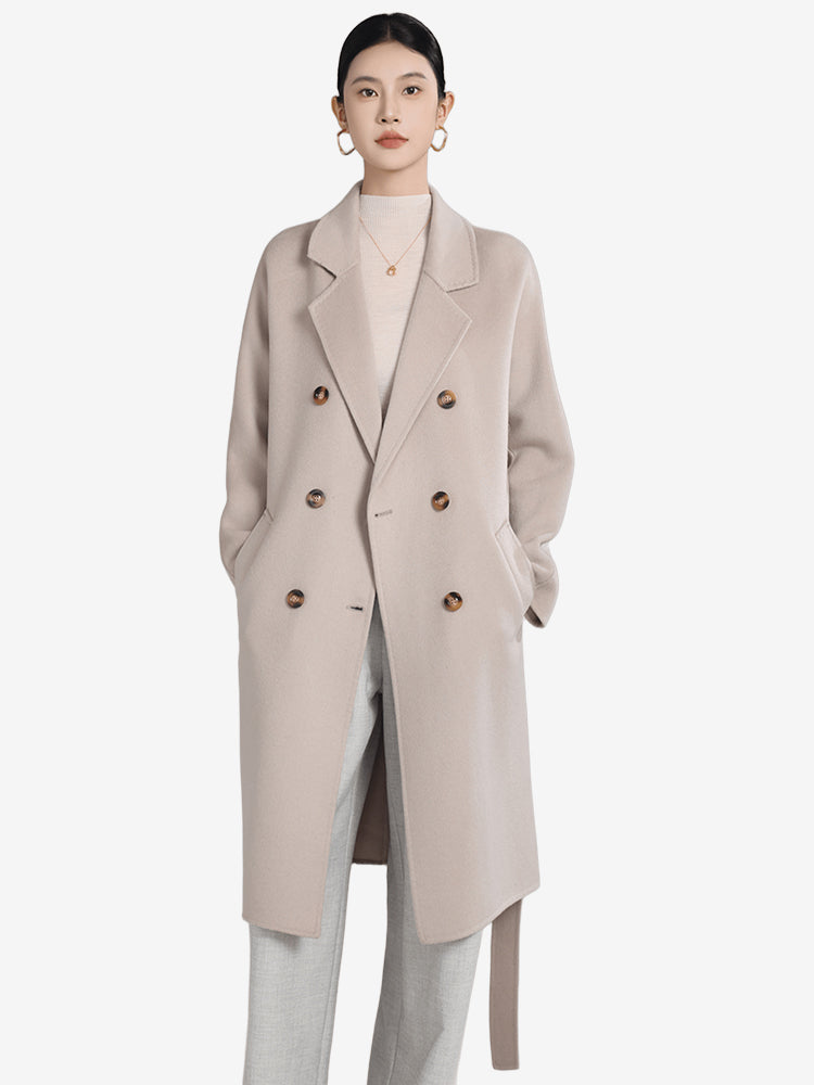 Lanly Double Faced Wool Cashmere Coat - 101801 Inspired Alxa Cashmere & Australian Merino Blend Double Breasted Overcoat