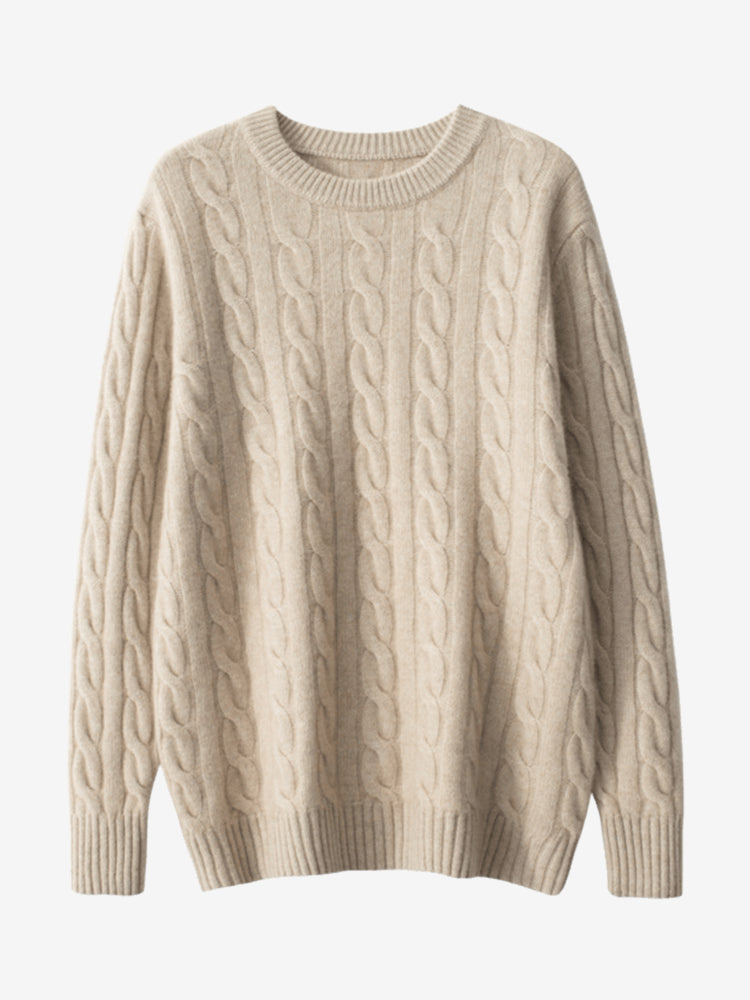 LanlyCashmere Cable Knit Cashmere Sweater – Classic Soft Crewneck Pullover