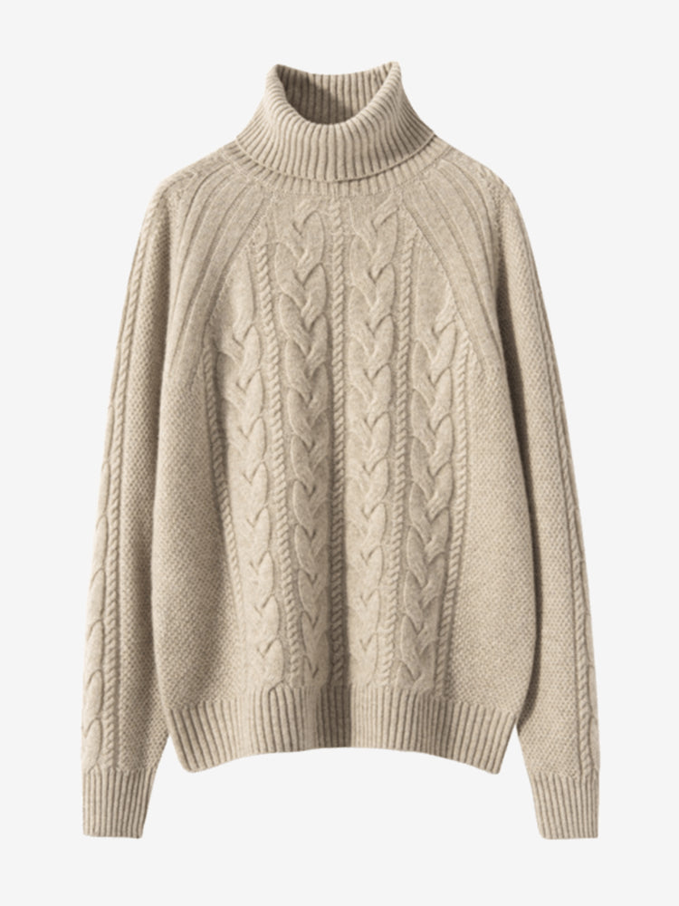 Lanly Cashmere Turtleneck Sweater - Mongolia Cable Knit Pullover