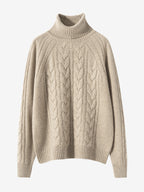 Lanly Cashmere Turtleneck Sweater - Mongolia Cable Knit Pullover