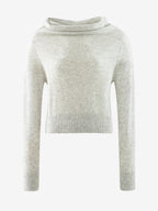 LANLY - Off the Shoulder Cashmere Sweater Silk Mongolian Foldover Collar Pullover