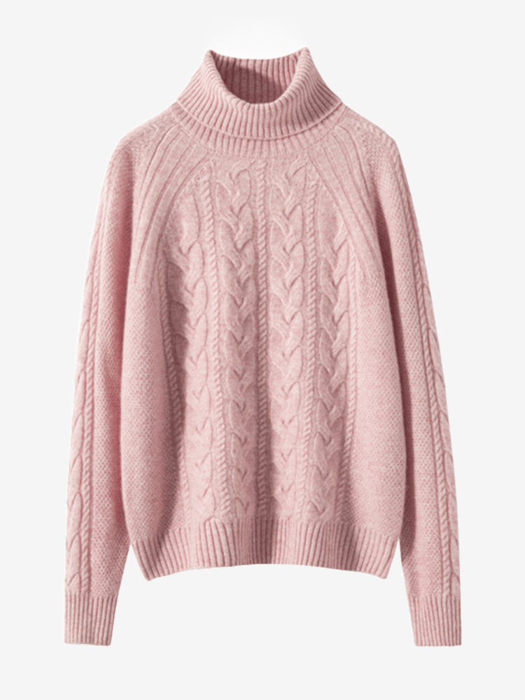 Lanly Cashmere Turtleneck Sweater - Mongolia Cable Knit Pullover