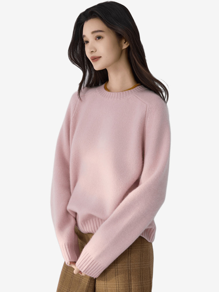 LANLY - Women's Crewneck Cashmere Sweater Heavyweight Mongolian Saddle Shoulder Pullover