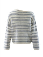 LANLY - Pointelle Knit Cashmere Sweater Mongolian Openwork Striped Boat Neck Pullover