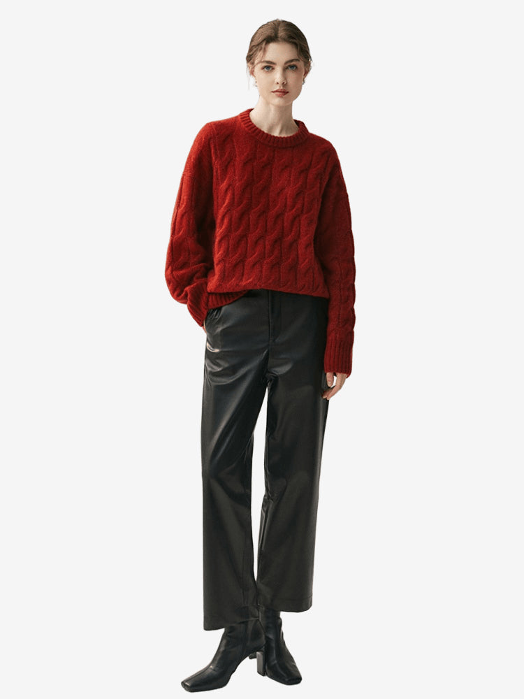 Lanly Cashmere Cable Sweater - Silk Blend Mongolia Crewneck Pullover
