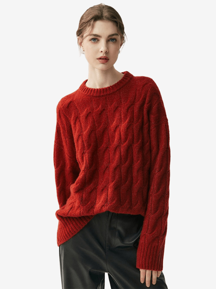 Lanly Cashmere Cable Sweater - Silk Blend Mongolia Crewneck Pullover