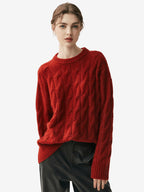 Lanly Cashmere Cable Sweater - Silk Blend Mongolia Crewneck Pullover
