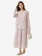 LANLY Ribbed Waist A-Line Cashmere Dress Soft Ultra-Light Pure Spaghetti Strap V-Neck Sleeveless Maxi Slip Sweater Dress