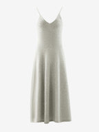 LANLY Ribbed Waist A-Line Cashmere Dress Soft Ultra-Light Pure Spaghetti Strap V-Neck Sleeveless Maxi Slip Sweater Dress