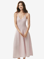 LANLY Ribbed Waist A-Line Cashmere Dress Soft Ultra-Light Pure Spaghetti Strap V-Neck Sleeveless Maxi Slip Sweater Dress