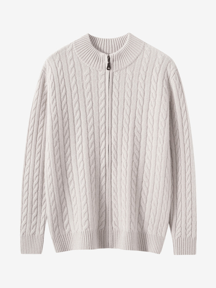 Lanly Cashmere Men's Full-Zip Sweater - Cable Knit Cardigan
