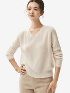LANLY Quiet Luxury Inner Mongolia Pure Cashmere Sweater – Slouchy V-Neck Raglan Sleeve Knitwear for Wholesale & OEM