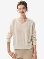 LANLY Quiet Luxury Inner Mongolia Pure Cashmere Sweater – Slouchy V-Neck Raglan Sleeve Knitwear for Wholesale & OEM