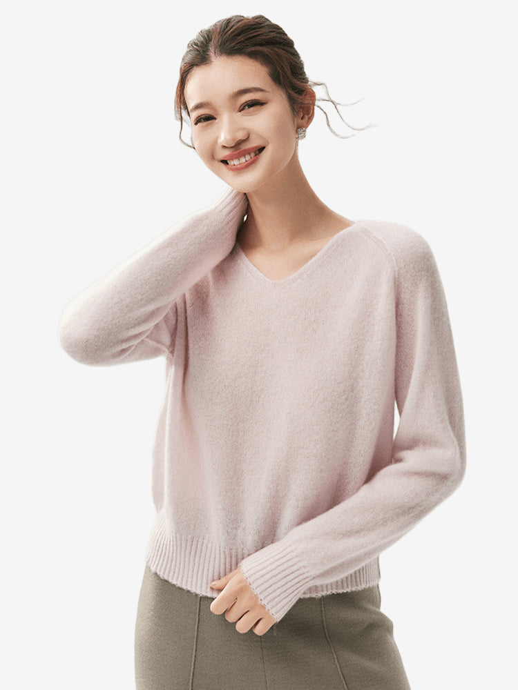 LANLY Quiet Luxury Inner Mongolia Pure Cashmere Sweater – Slouchy V-Neck Raglan Sleeve Knitwear for Wholesale & OEM