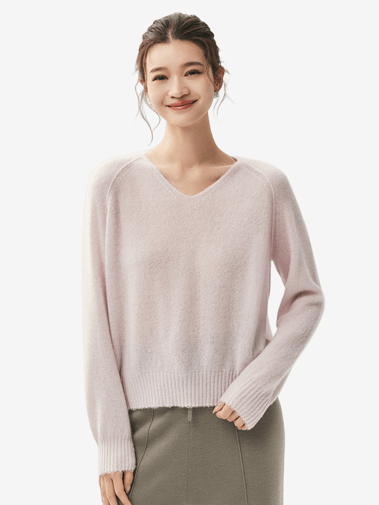 LANLY Quiet Luxury Inner Mongolia Pure Cashmere Sweater – Slouchy V-Neck Raglan Sleeve Knitwear for Wholesale & OEM