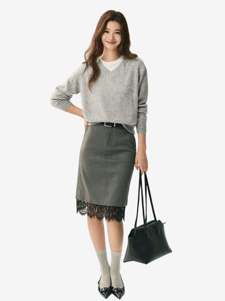 LANLY Quiet Luxury Inner Mongolia Pure Cashmere Sweater – Slouchy V-Neck Raglan Sleeve Knitwear for Wholesale & OEM