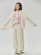 LANLY - Striped Cashmere Sweater Silk Mongolian Crewneck Drop Shoulder Pullover