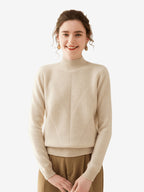 LanlyCashmere Women's Wool Cashmere Blend Mock Neck Sweater – Diagonal Rib Knit Pullover