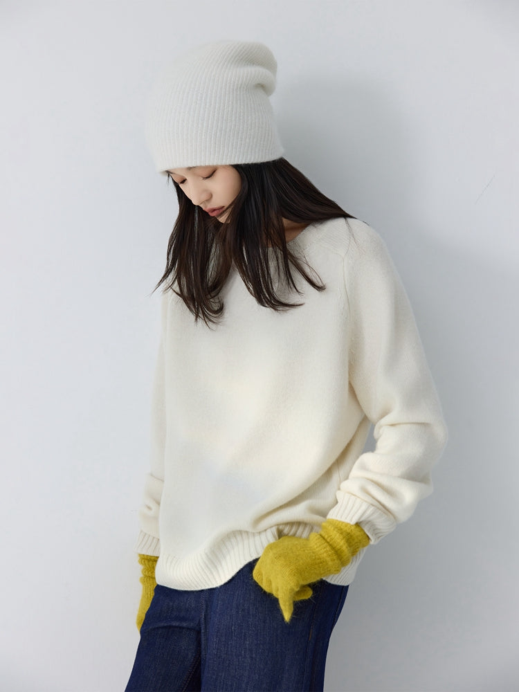LANLY - Women's Crewneck Cashmere Sweater Heavyweight Mongolian Saddle Shoulder Pullover