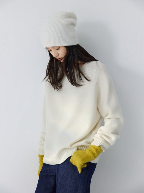 LANLY - Women's Crewneck Cashmere Sweater Heavyweight Mongolian Saddle Shoulder Pullover