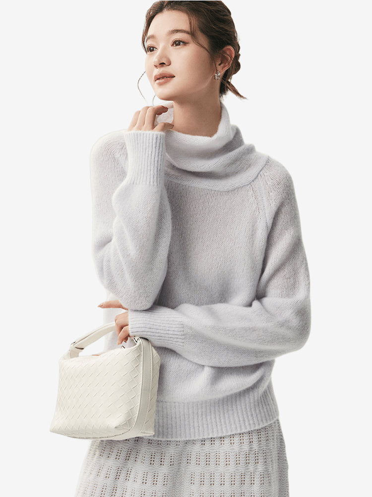 LANLY - Wholesale Cowl Neck Knitwear Mongolian Cashmere Raglan Sleeve Slouchy Pullover