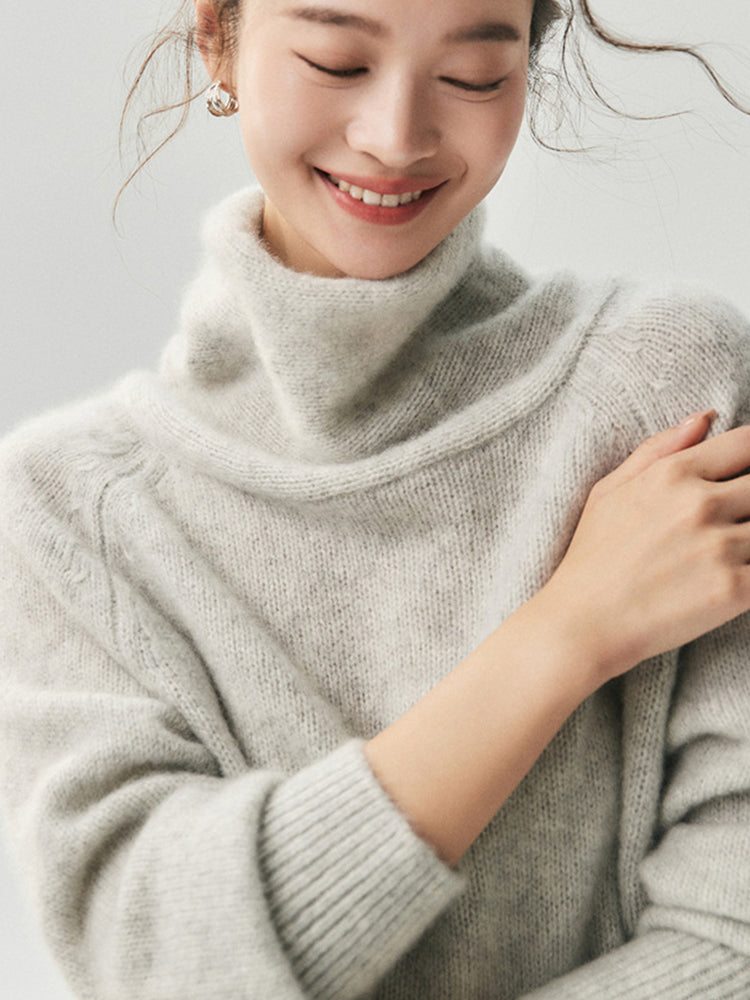 LANLY - Wholesale Cowl Neck Knitwear Mongolian Cashmere Raglan Sleeve Slouchy Pullover