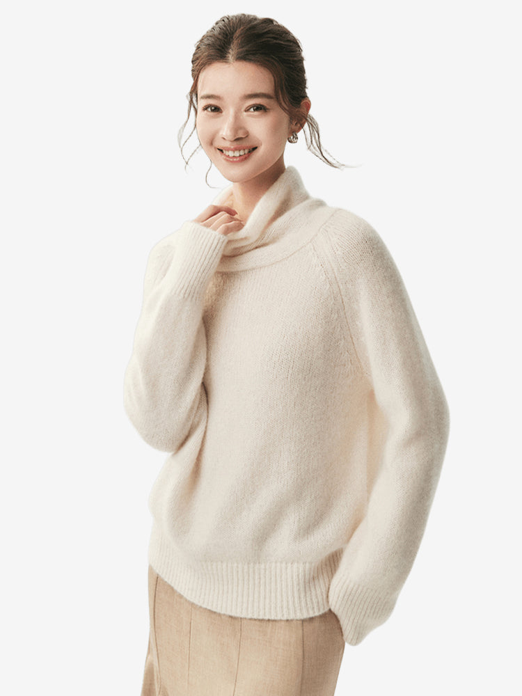 LANLY - Wholesale Cowl Neck Knitwear Mongolian Cashmere Raglan Sleeve Slouchy Pullover