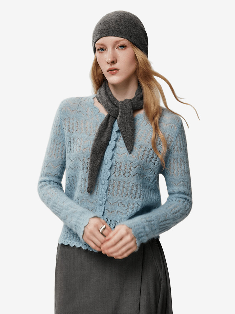LANLY - Wholesale Crochet Knit Cardigan Mongolian Openwork Scalloped Edge Buttoned Sweater