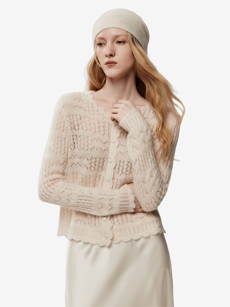 LANLY - Wholesale Crochet Knit Cardigan Mongolian Openwork Scalloped Edge Buttoned Sweater