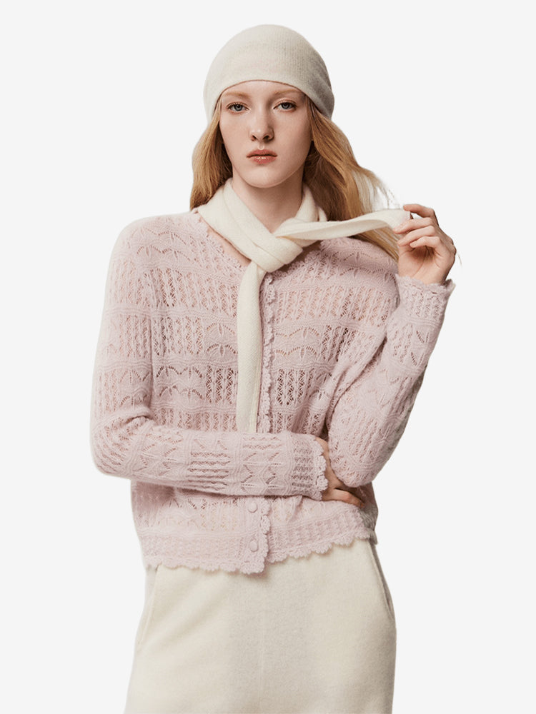 LANLY - Wholesale Crochet Knit Cardigan Mongolian Openwork Scalloped Edge Buttoned Sweater