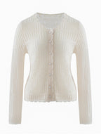 LANLY - Wholesale Crochet Knit Cardigan Mongolian Openwork Scalloped Edge Buttoned Sweater