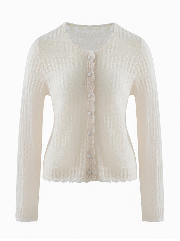 LANLY - Wholesale Crochet Knit Cardigan Mongolian Openwork Scalloped Edge Buttoned Sweater