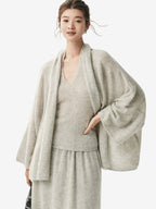 LANLY - Wholesale Drape Front Cardigan Mongolian Cashmere Open Front Dolman Sleeve Wrap Sweater