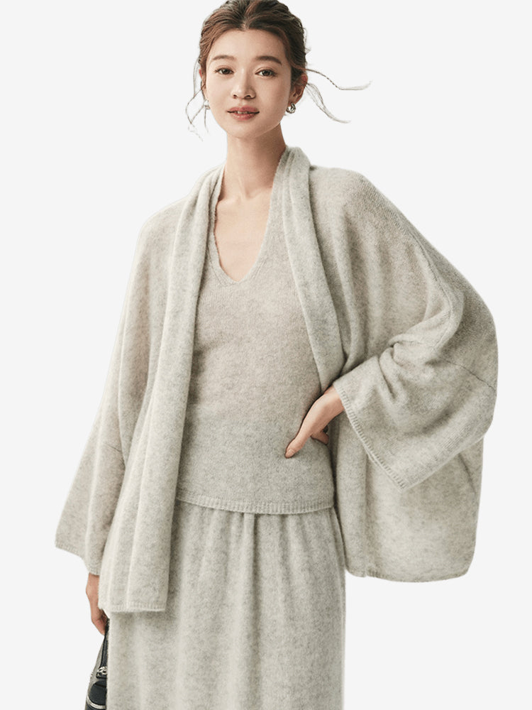 LANLY - Wholesale Drape Front Cardigan Mongolian Cashmere Open Front Dolman Sleeve Wrap Sweater